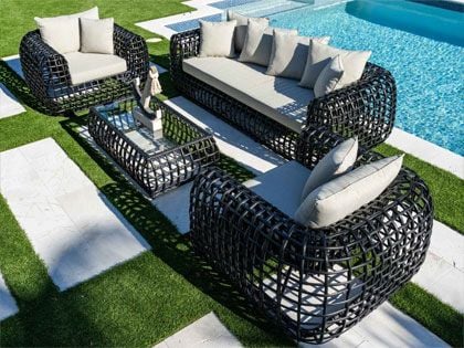 Hospitality Rattan 4-Piece Monte Carlo Outdoor Wicker Cushion Sofa Set