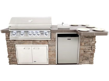 Lion Quality Q 8-Foot BBQ Island With Gas Grill, Side Burner & Refrigerator