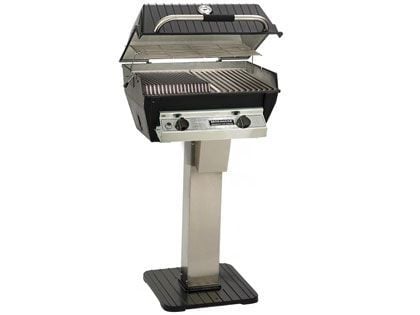 Broilmaster R3B Infrared Combination Gas Grill On Stainless Steel Patio Post