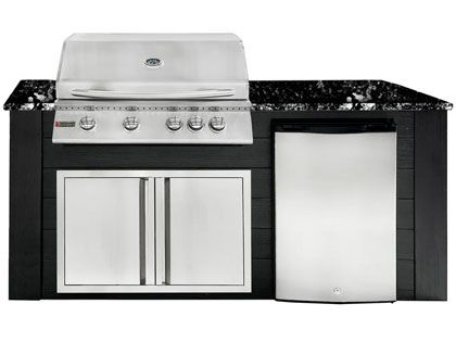 RCS 4-Burner 6-Foot Gas Grill Island with Rear Infrared Burner, Refrigerator, Access Door, Black Cabinet & Black Granite Countertop