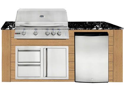 RCS 4-Burner 6-Foot Gas Grill Island with Rear Infrared Burner, Refrigerator, Access Door, Cedar Cabinet & Black Granite Countertop