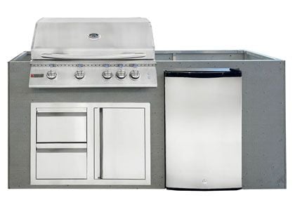 RCS 4-Burner 6-Foot Gas Grill Island with Rear Infrared Burner, Refrigerator, Access Door - Unfinished