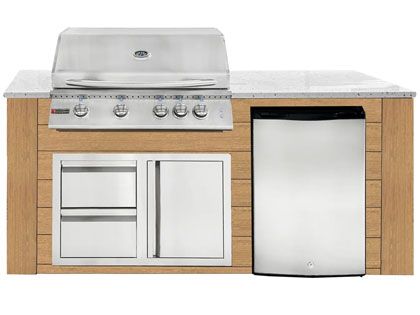 RCS 4-Burner 6-Foot Gas Grill Island with Rear Infrared Burner, Refrigerator, Access Door, Cedar Cabinet & White Granite Countertop