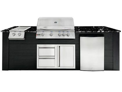 RCS 4-Burner 8-Foot Gas Grill Island with Rear Infrared Burner, Refrigerator, Double Side Burner, Access Door, Black Cabinet & Black Granite Countertop