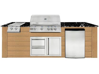 RCS 4-Burner 8-Foot Gas Grill Island with Rear Infrared Burner, Refrigerator, Double Side Burner, Access Door, Cedar Cabinet & Black Granite Countertop