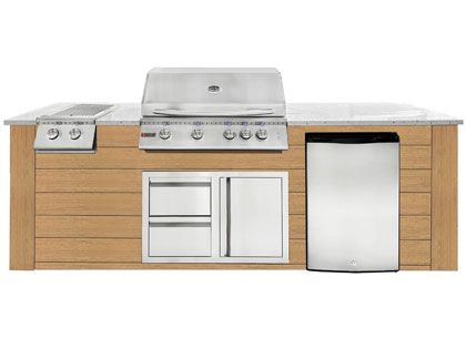 RCS 4-Burner 8-Foot Gas Grill Island with Rear Infrared Burner, Refrigerator, Double Side Burner, Access Door, Cedar Cabinet & White Granite Countertop