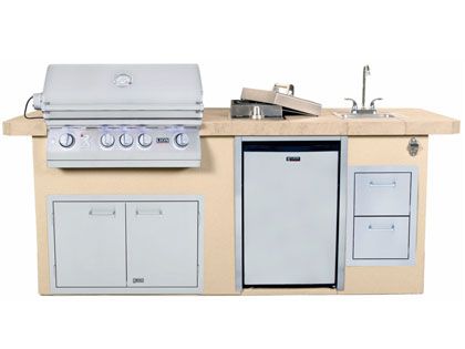 Lion Resort Q 8-Foot BBQ Island With Gas Grill, Side Burner, Sink & Refrigerator