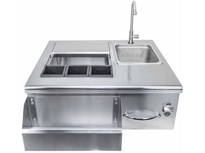 Sole Gourmet 30-Inch Stainless Steel Built-In Bar Center with Ice Chest & Sink