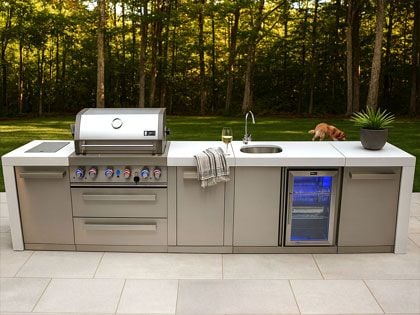 Mont Alpi 4-Burner 12-Foot Deluxe Gas Grill Island with Infrared Side & Rear Burners, Beverage Center, and Rotisserie Kit - Stainless Steel