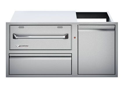 Twin Eagles 42-Inch Built-In 120V Electric Outdoor Warming Drawer with Utility Drawer & Roll-Out Trash/Propane Tank Bin