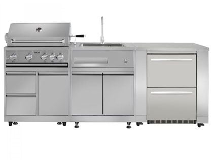 Thor Kitchen 5-Piece Modular Outdoor Kitchen Island with 32-Inch 4-Burner Gas Grill, Sink & Refrigeration
