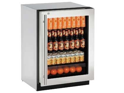 U-Line 2000 Series 24-Inch 4.9 Cu. Ft. Built-In Right Hinge Compact Refrigerator With Glass Door And Lock - Stainless Steel