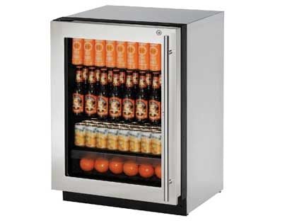 U-Line 2000 Series 24-Inch 4.9 Cu. Ft. Built-In Left Hinge Compact Refrigerator With Glass Door And Lock - Stainless Steel
