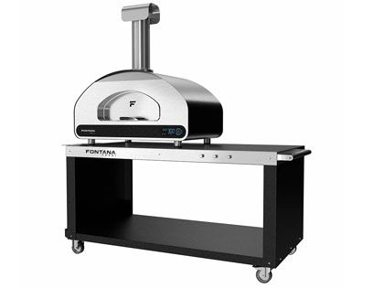 Volta 90 Hybrid Gas & Wood-Fired Pizza Oven with Smart WiFi Control Module & Dual Food Probes on Portable Desk - Black