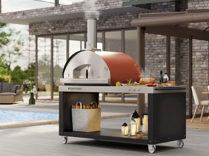Firenze Pizza Oven | Wood & Gas Fired | Portable Desk | Red