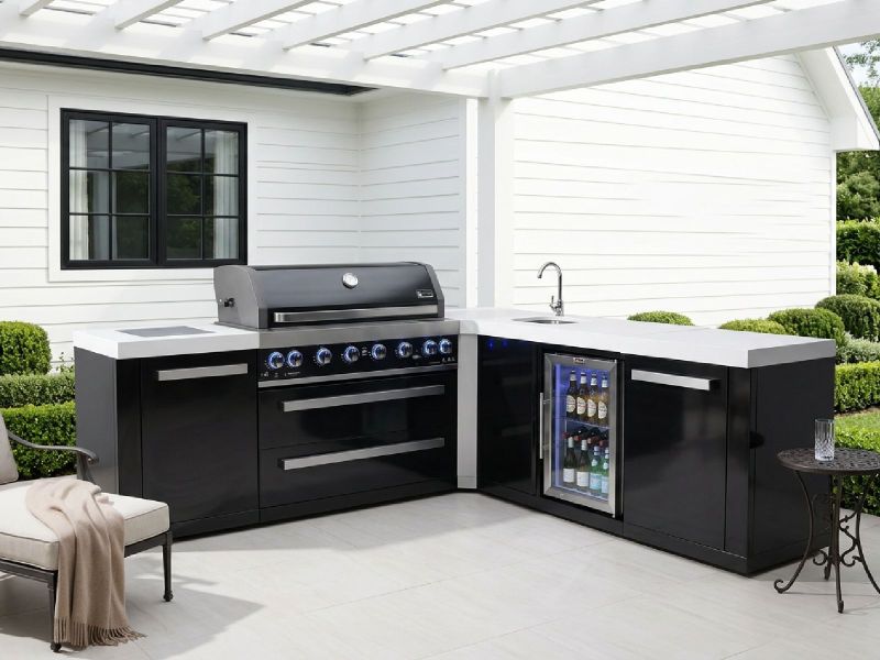 Outdoor BBQ Island | Mont Alpi 6-Burner Black Stainless Grill