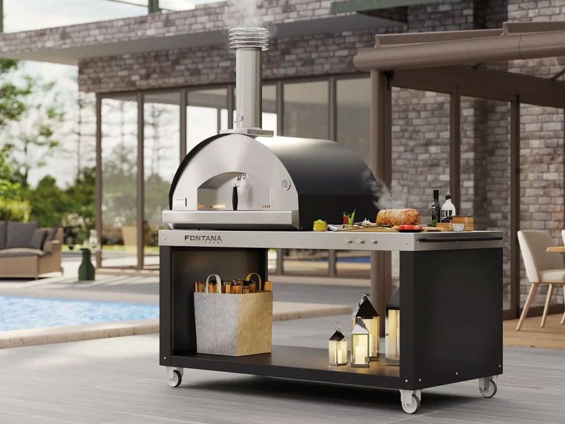 バロネス Napoli Hybrid Gas & Wood-Fired Pizza Oven on Portable Desk