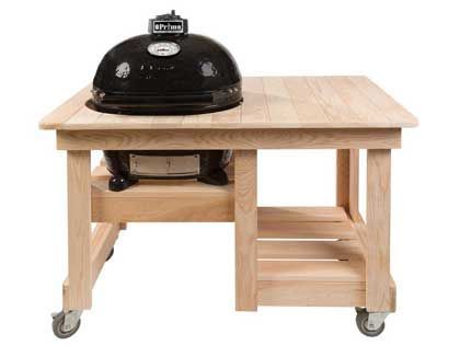Primo Oval Junior Ceramic Kamado Grill On Countertop Cypress Table
