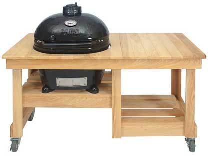 Primo Oval Large Ceramic Kamado Grill On Countertop Cypress Table