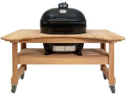 Primo Oval XL Ceramic Kamado Grill On Curved Cypress Table
