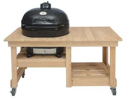 Primo Oval XL Ceramic Kamado Grill On Countertop Cypress Table
