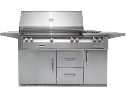 Alfresco 56-Inch Luxury Deluxe Gas Grill With Rotisserie, Double Side Burner & Refrigerated Cart