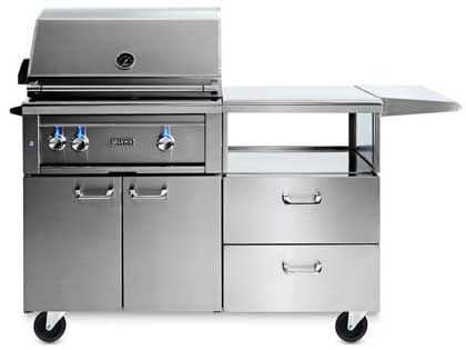 Lynx Professional 30-Inch Gas Grill With One Infrared Trident Burner And Rotisserie on Mobile Kitchen Cart