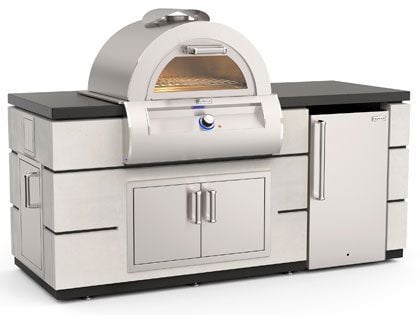 Fire Magic ID660 White Aspen Contemporary Pizza Oven Island with Refrigerator Cut-Out