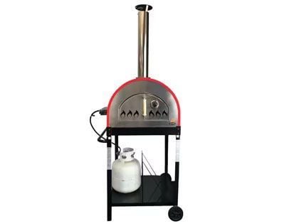 WPPO Dual Fueled 25-Inch Wood & Gas Fired Pizza Oven with Cart and Gas Attachment - Red