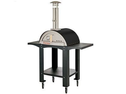 WPPO Karma 25-Inch Wood Fired Pizza Oven with Black Cart - Black