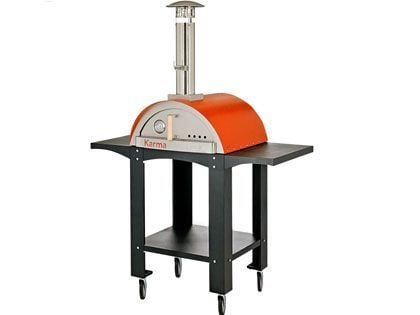 WPPO Karma 25-Inch Wood Fired Pizza Oven with Black Cart - Orange