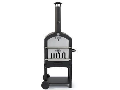 WPPO Dual-Chamber Wood Fired Garden Pizza Oven with Cart and Pizza Stone - Black